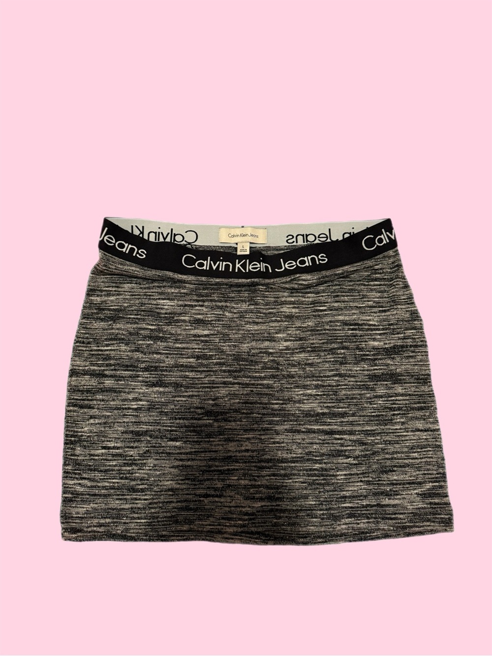 Calvin Klein Jeans Black & Gray Knit Mini Skirt with Logo Waistband